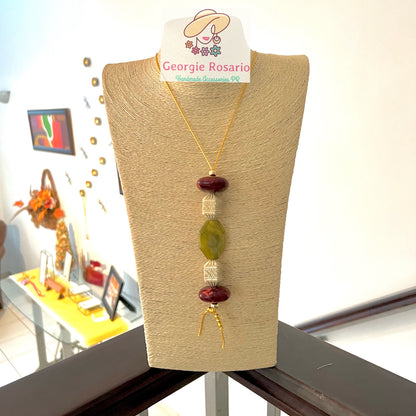 Green and Dark Red Long Necklace