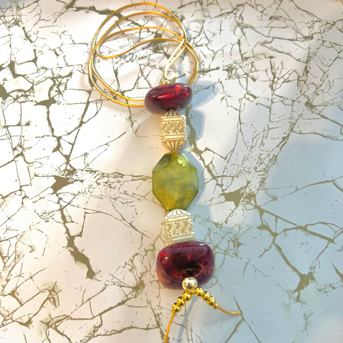 Green and Dark Red Long Necklace