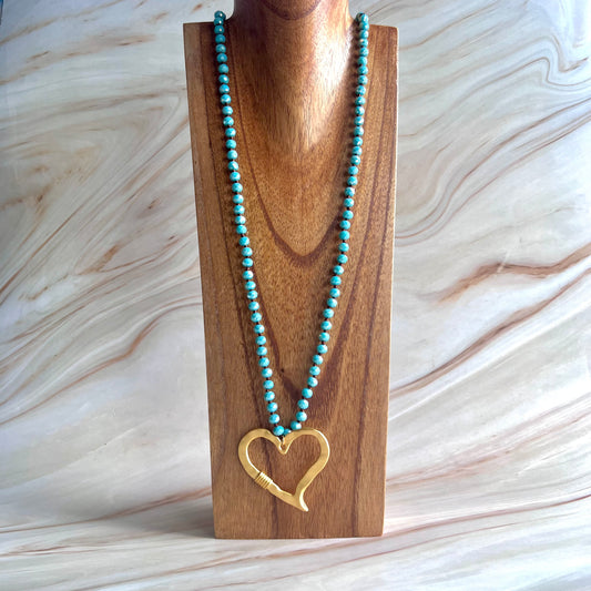 Turquoise and Gold Heart Necklace